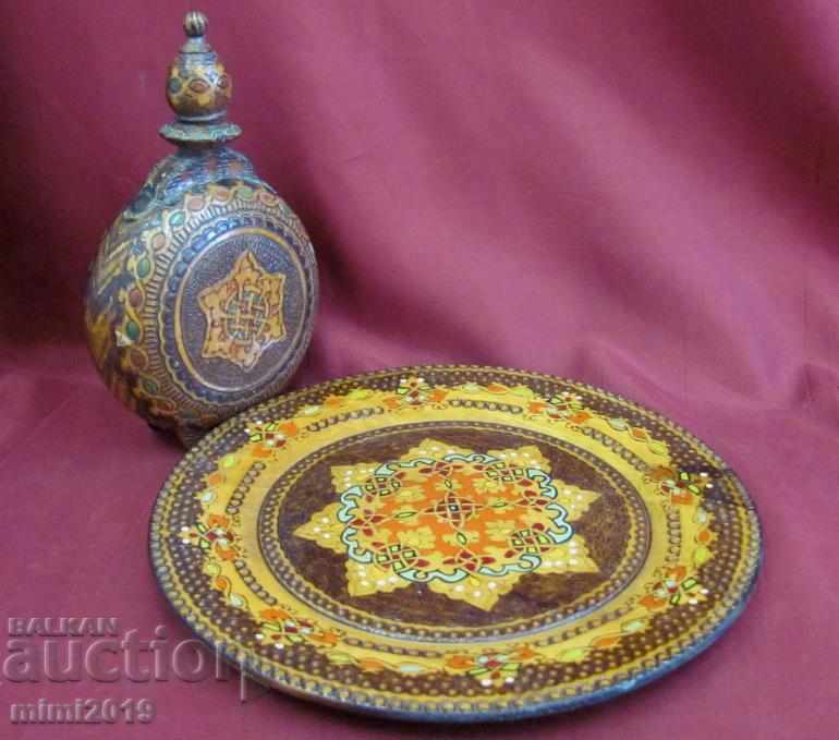 Παράδοση Χειροποίητη πλάκα χειροποίητης λαϊκής τέχνης και κάδος Παράδοση Χειροποίητη πλάκα χειροποίητης λαϊκής τέχνης και κάδος