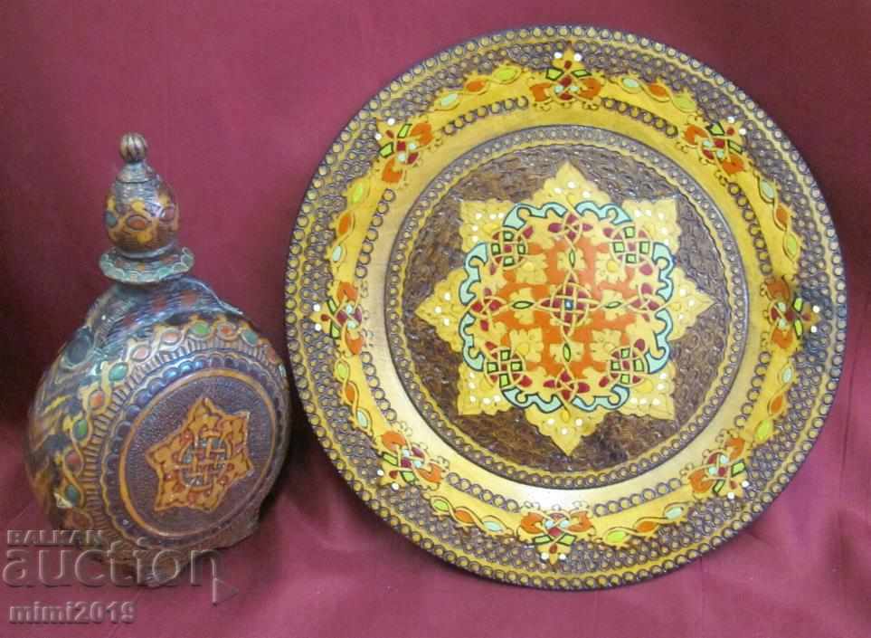 Old Folk Art Handmade Plate and Bucket