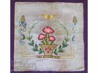 19th Century Hand Embroidery Panel, Cotton Tapestry
