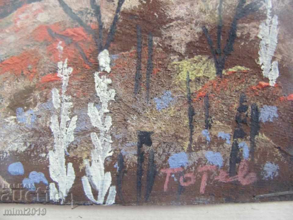 Auction Old Painting oil on cardboard Signed Totev Auction Old Painting oil on cardboard Signed Totev