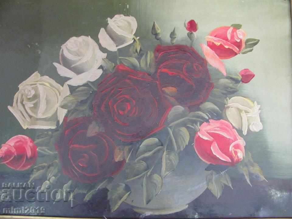 Imagine originală veche Buchet de trandafiri ulei pe carton cu preț 80.00 BGN | € 40.90