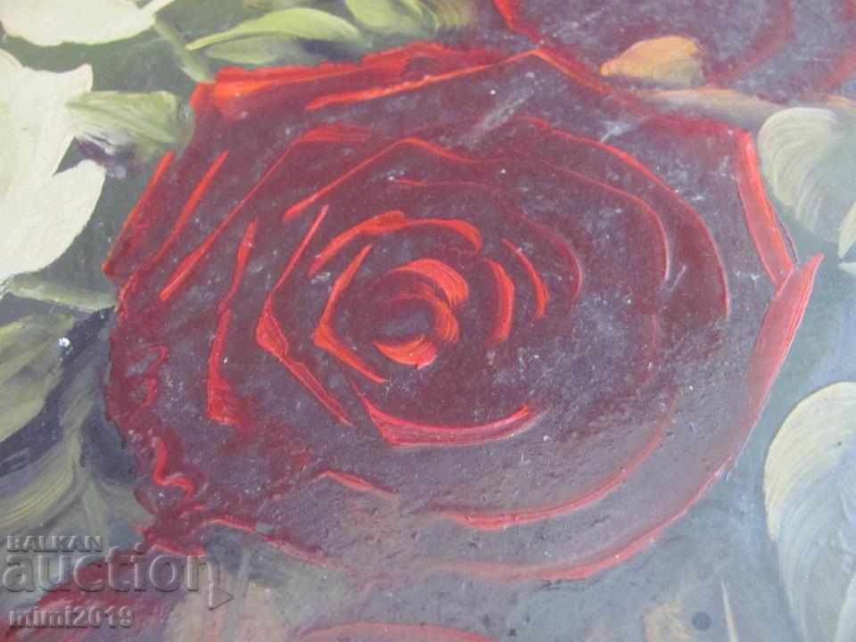 Licitație Imagine originală veche Buchet de trandafiri ulei pe carton