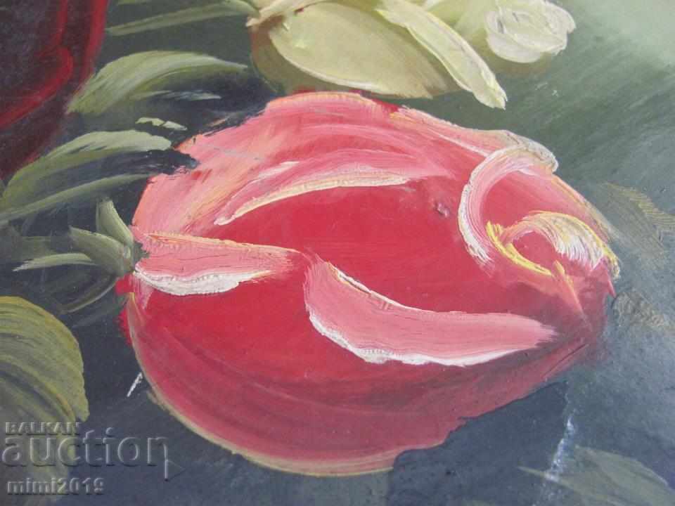 Livrarea Imagine originală veche Buchet de trandafiri ulei pe carton