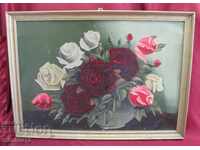 Old Original Picture Bouquet of Roses oil on cardboard