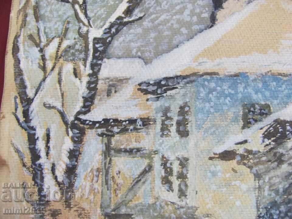 Delivery of Old Original Watercolor - Winter Landscape Signed