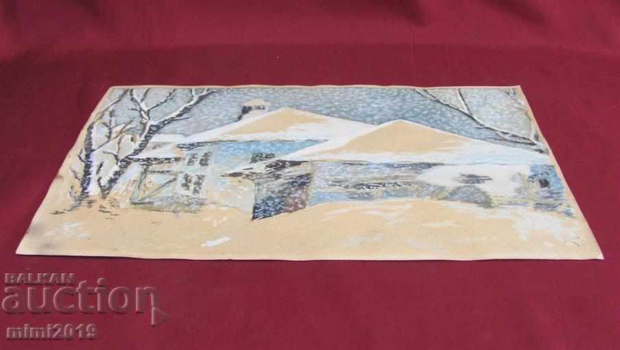 Old Original Watercolor - Winter Landscape Signed - 6