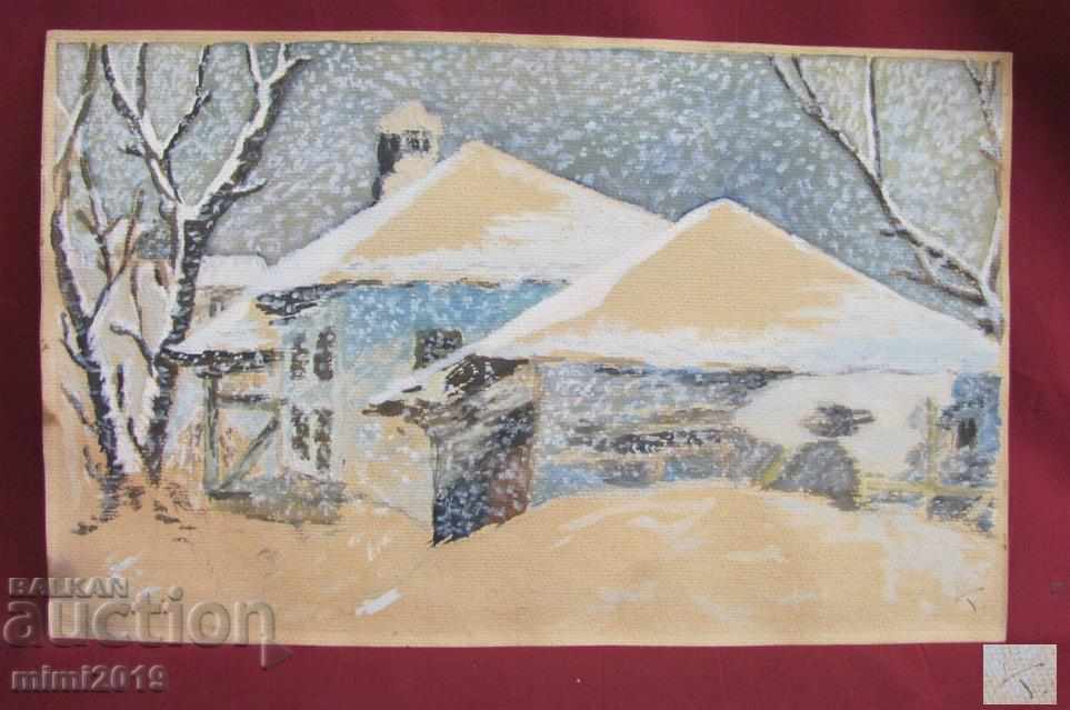 Old Original Watercolor- Winter Landscape Signed