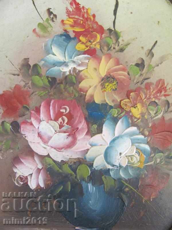 Auction Old Painting Vase with Flowers oil on cardboard Auction Old Painting Vase with Flowers oil on cardboard