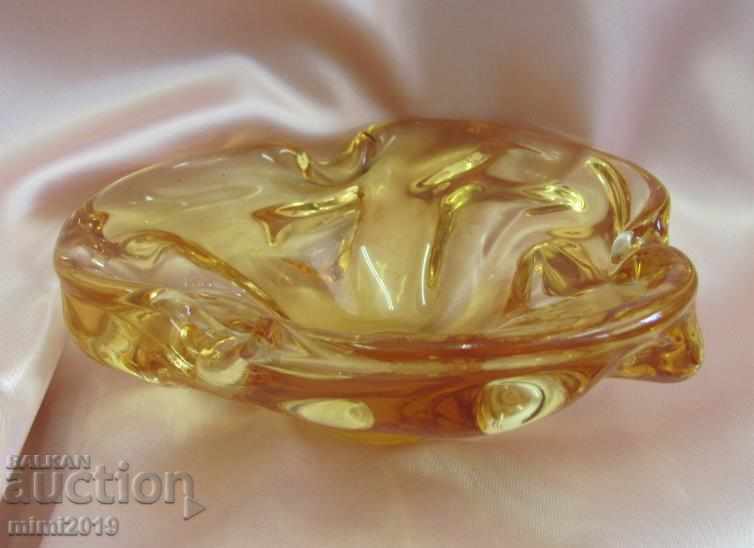 Auction 30s Hand Grinded Crystal Amber Glass Ashtray Bohemia Auction 30s Hand Grinded Crystal Amber Glass Ashtray Bohemia