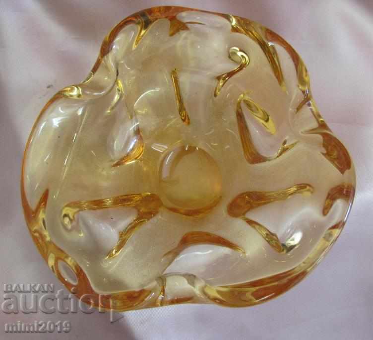Delivery of 30s Hand Grinded Crystal Amber Glass Ashtray Bohemia Delivery of 30s Hand Grinded Crystal Amber Glass Ashtray Bohemia