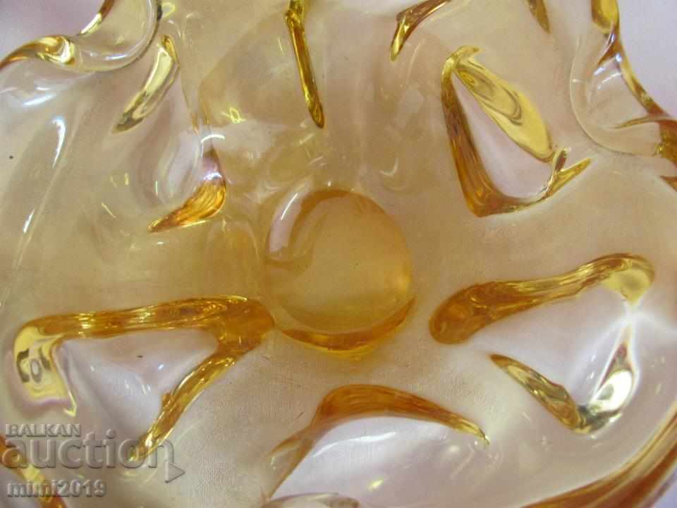 30s Hand Grinded Crystal Amber Glass Ashtray Bohemia - 5 30s Hand Grinded Crystal Amber Glass Ashtray Bohemia - 5