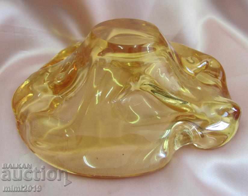 30s Hand Grinded Crystal Amber Glass Ashtray Bohemia - 6 30s Hand Grinded Crystal Amber Glass Ashtray Bohemia - 6