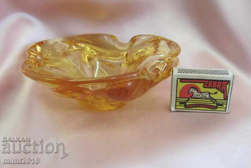 30s Hand Grinded Crystal Amber Glass Ashtray Bohemia - 7 30s Hand Grinded Crystal Amber Glass Ashtray Bohemia - 7