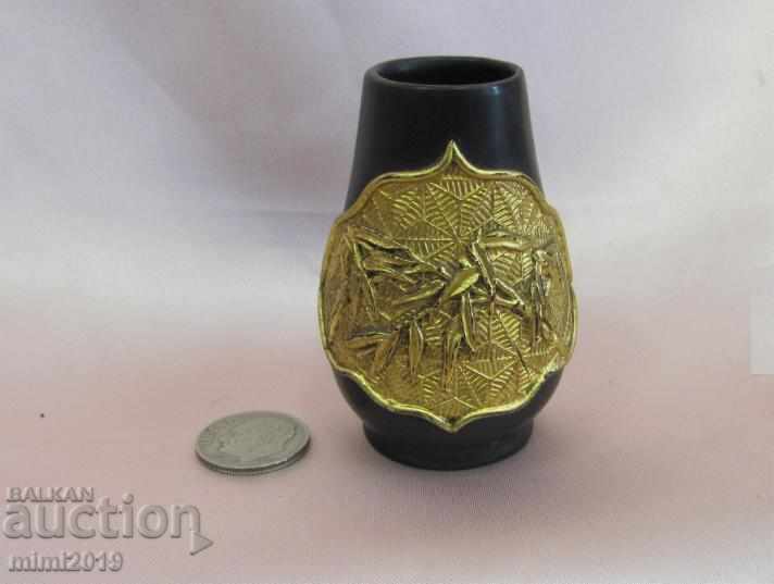1900s Art Nouveau Secession Vase Gilded Volcanite Rare - 7