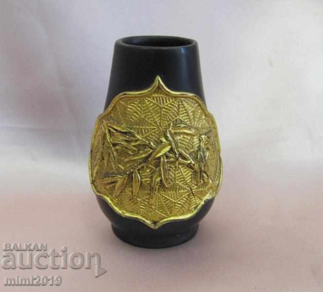 1900s Art Nouveau Secession Vase Gilded Volcanite Rare