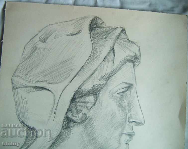 Pencil drawing of a woman's head unsigned 35cm x 50cm with price 25.00 BGN | € 12.78