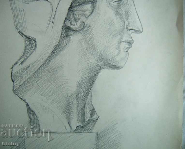 Auction  Pencil drawing of a woman's head unsigned 35cm x 50cm