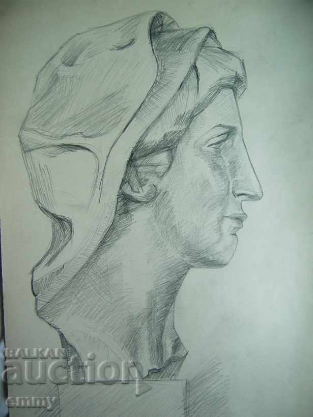 Desen în creion al capului unei femei nesemnat 35cm x 50cm