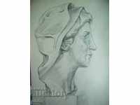 Pencil drawing of a woman's head unsigned 35cm x 50cm