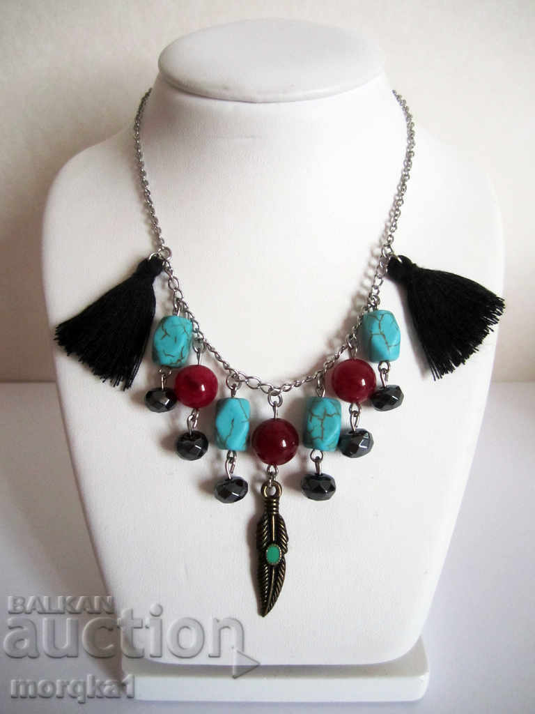Boho style necklace with minerals and steel