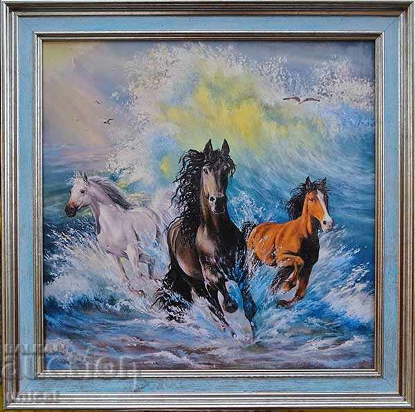 Horses "Sikhs", "Wave of defiance", framed picture