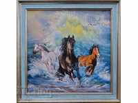 Horses "Sikhs", "Wave of defiance", framed picture