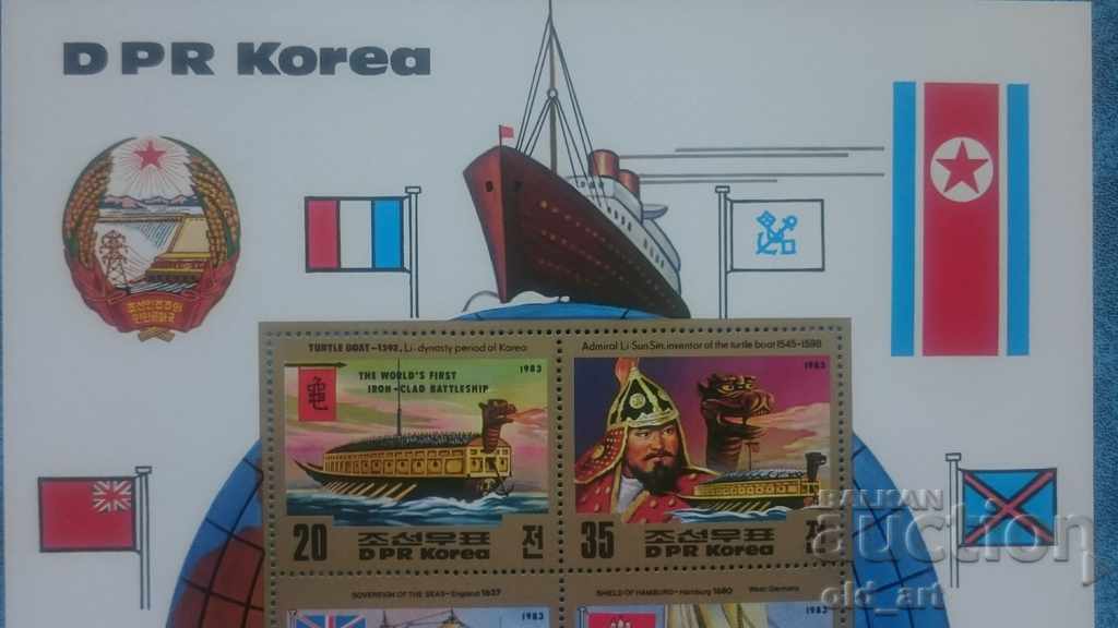 Postage stamps - Korea, Ships, 1983, large souvenir sheet with price 3.00 €