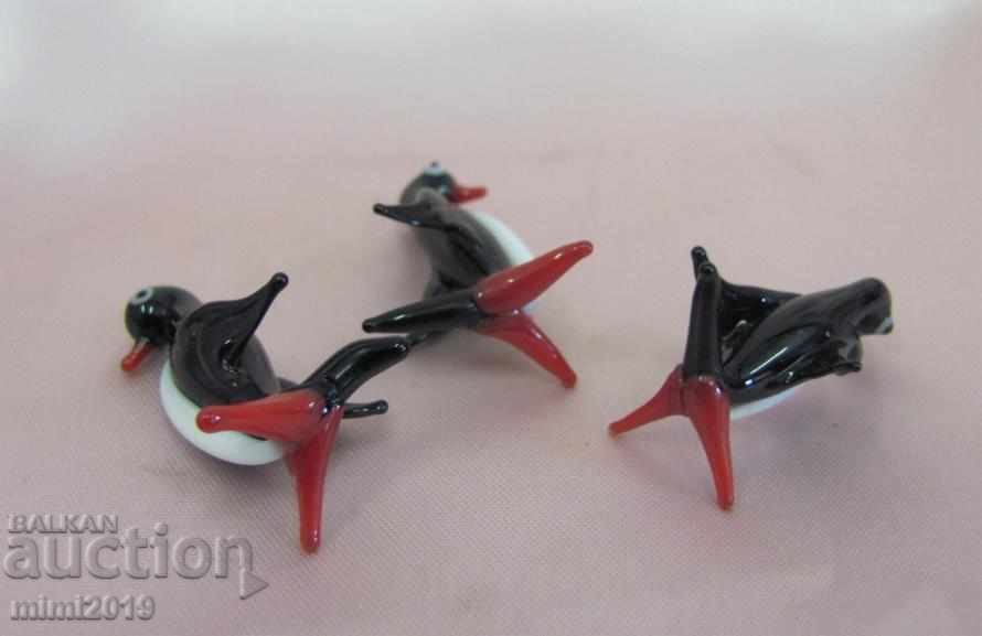 Old Glass Miniatures- Penguins 3 pieces - 6 Old Glass Miniatures- Penguins 3 pieces - 6