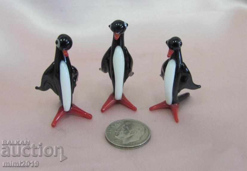 Old Glass Miniatures- Penguins 3 pieces - 7 Old Glass Miniatures- Penguins 3 pieces - 7