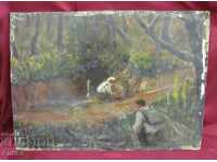 Παλαιό λάδι ζωγραφικής σε χαρτόνι