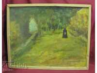 Παλαιό λάδι ζωγραφικής σε χαρτόνι - μνημείο στο δάσος