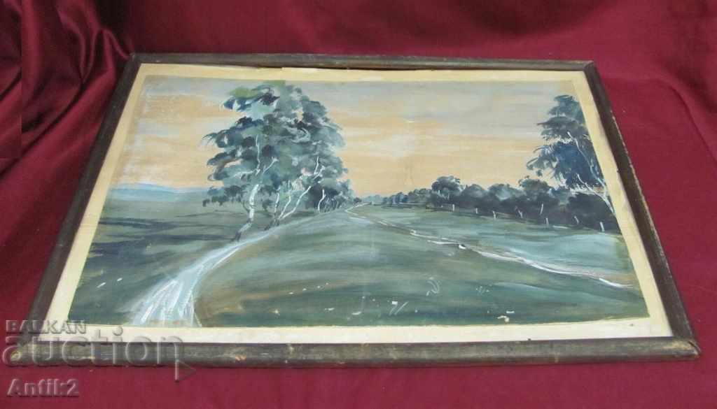 Very Old Original Watercolor in wooden frame - 5