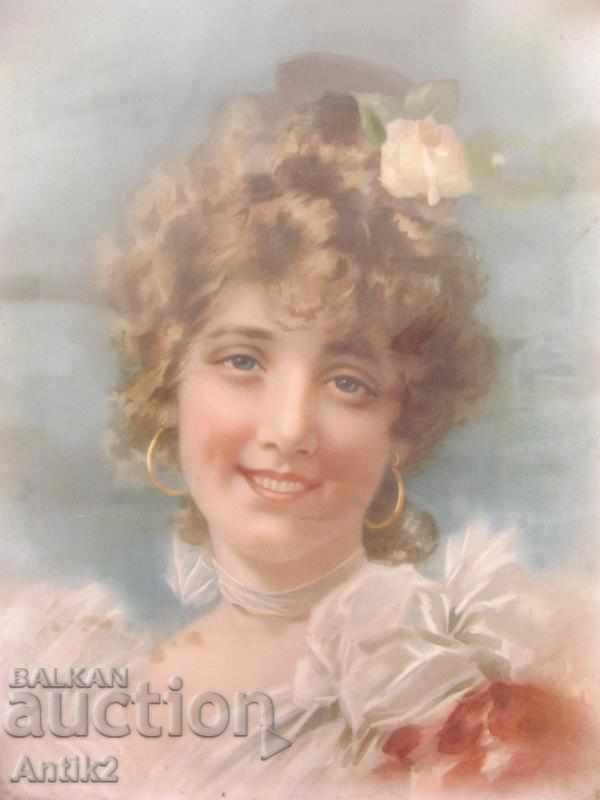 19th century Large Lithograph in glass frame with price 35.00 BGN | € 17.90