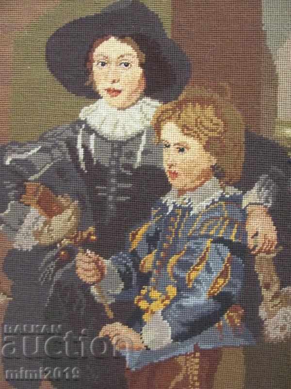 Auction  19th century Star Tapestry hand sewn woolen threads