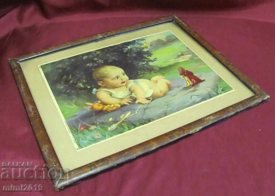 Old Chromolithograph in original wooden frame with glass with price 30.00 BGN | € 15.34
