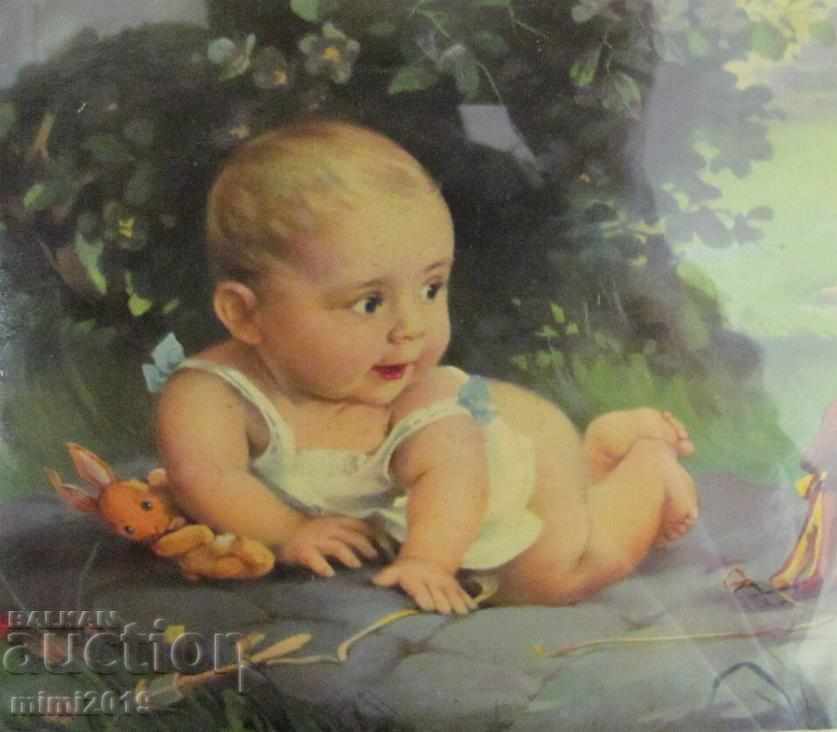 Auction  Old Chromolithograph in original wooden frame with glass