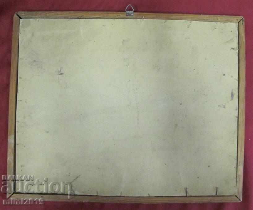 Old Chromolithograph in original wooden frame with glass - 6