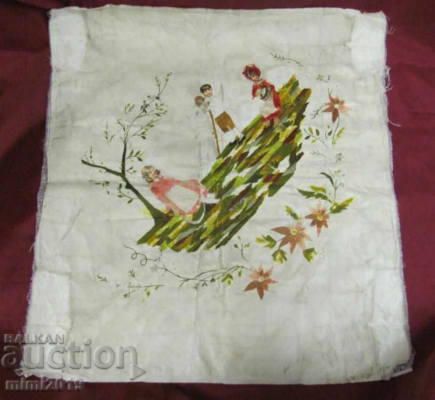 Доставка на 19 век Оригинален ръчно шит Гоблен върху памучен сатен Доставка на 19 век Оригинален ръчно шит Гоблен върху памучен сатен