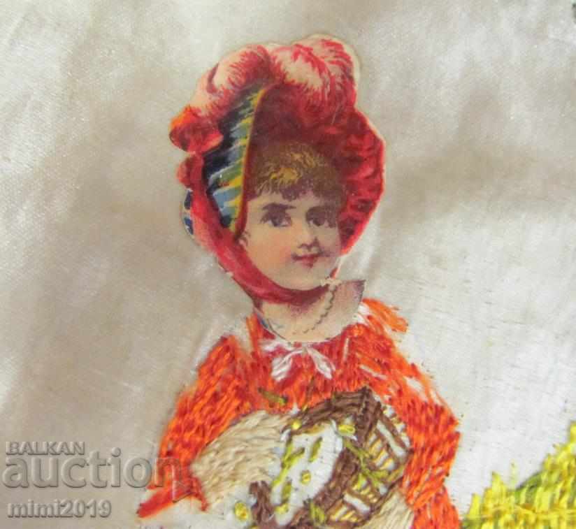 19 век Оригинален ръчно шит Гоблен върху памучен сатен - 6 19 век Оригинален ръчно шит Гоблен върху памучен сатен - 6