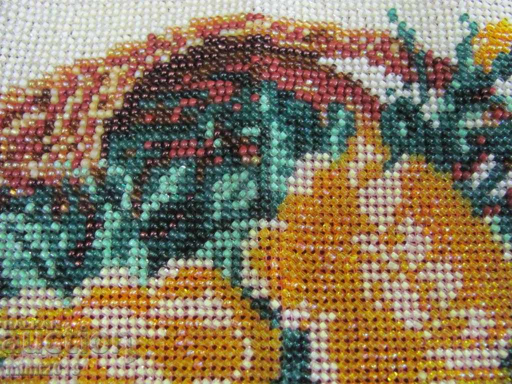 Delivery of Hand Shit Tapestry with Beads - Basket with Flowers