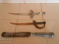 A LOT of three old knife items and 2 pcs. swords small