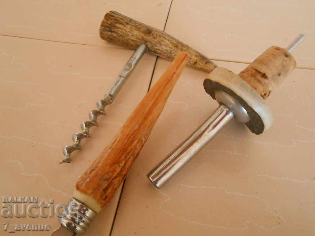 LOT Very old corkscrew opener and cork, deer horn - 6