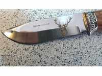 Engraved deer hunting knife (Deer), wooden handle - Russian