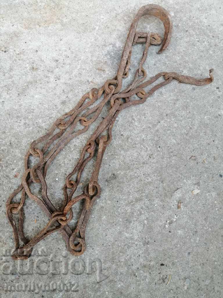 Old wrought iron chain with hook, hearth chain hook chain - 5 Old wrought iron chain with hook, hearth chain hook chain - 5