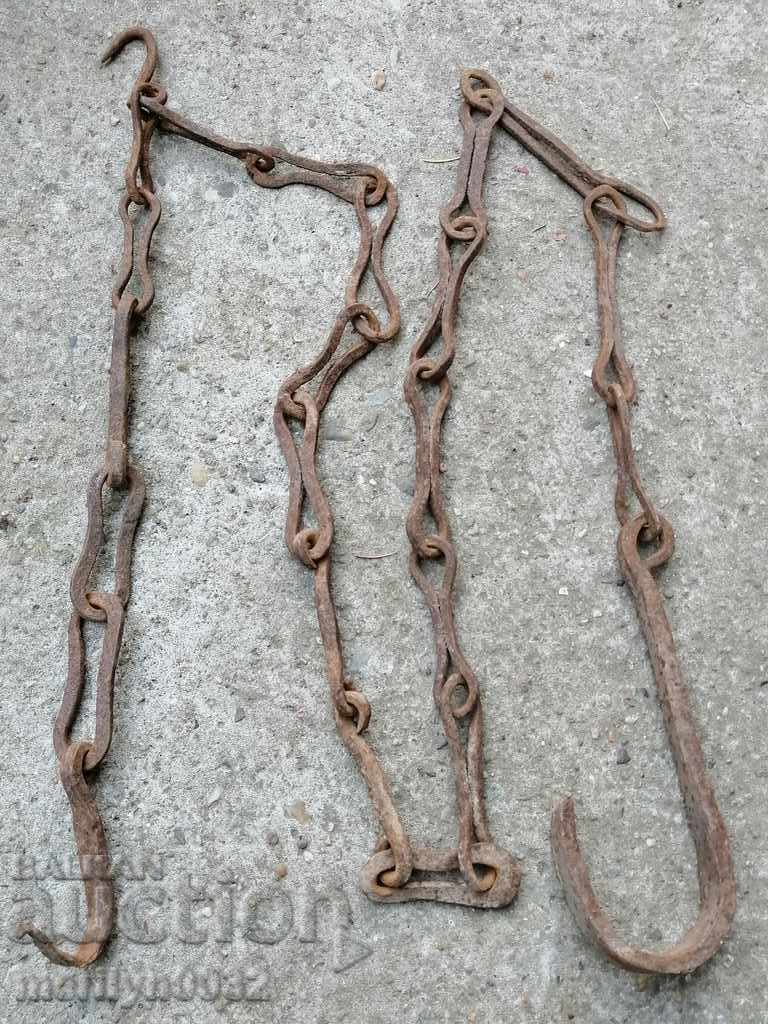 Old wrought iron chain with hook, hearth chain hook chain - 6 Old wrought iron chain with hook, hearth chain hook chain - 6