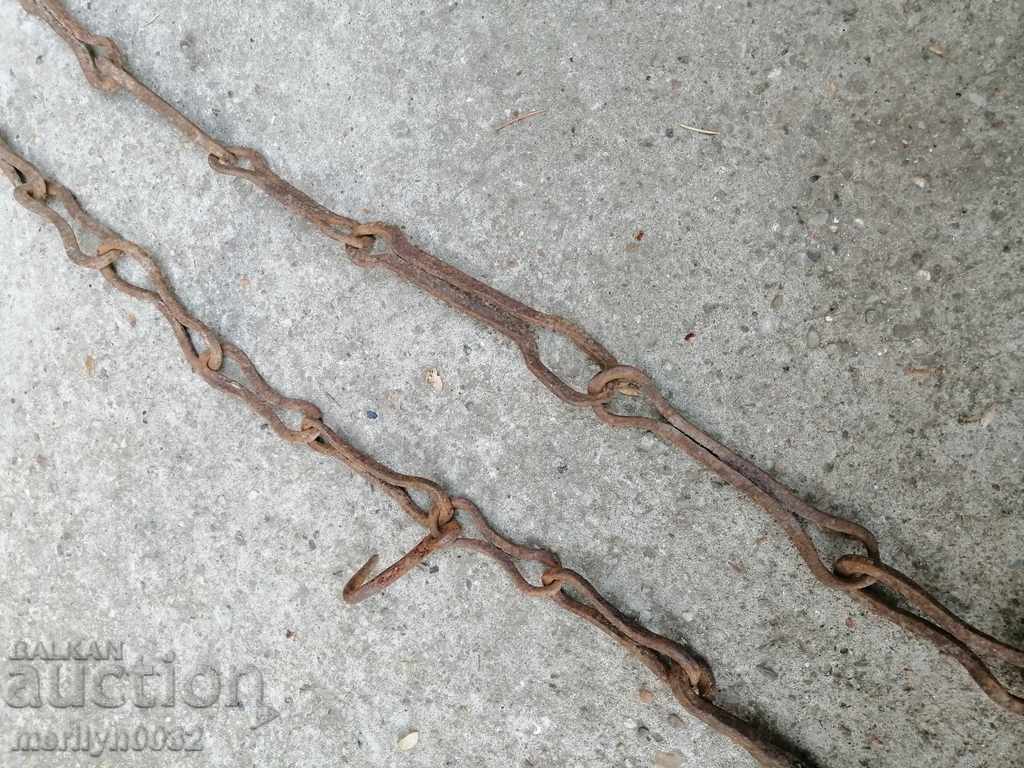 Old wrought iron chain with hook, hearth chain hook chain - 7 Old wrought iron chain with hook, hearth chain hook chain - 7