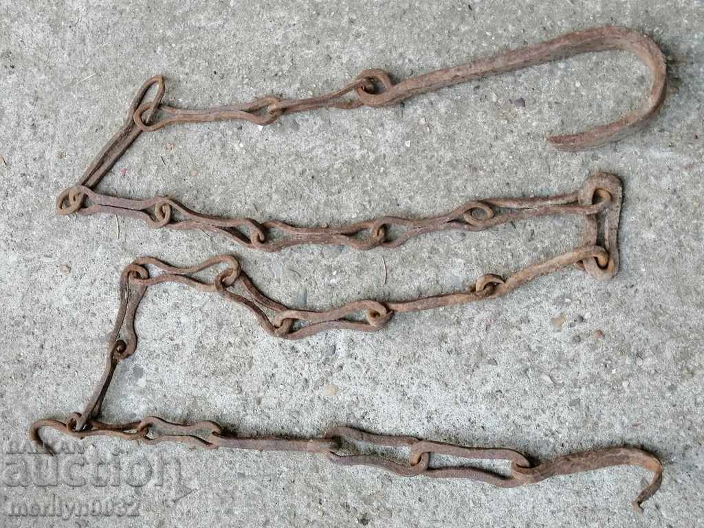 Old wrought iron chain with hook, hearth chain hook chain Old wrought iron chain with hook, hearth chain hook chain