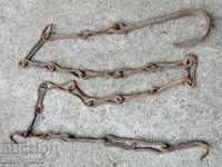 Old wrought iron chain with hook, hearth chain hook chain
