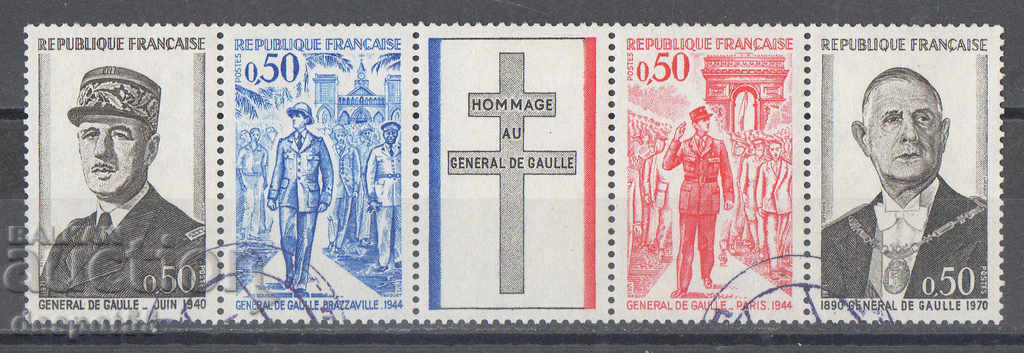 1971. France. 1 year of gene death. Charles de Gaulle. Strip.