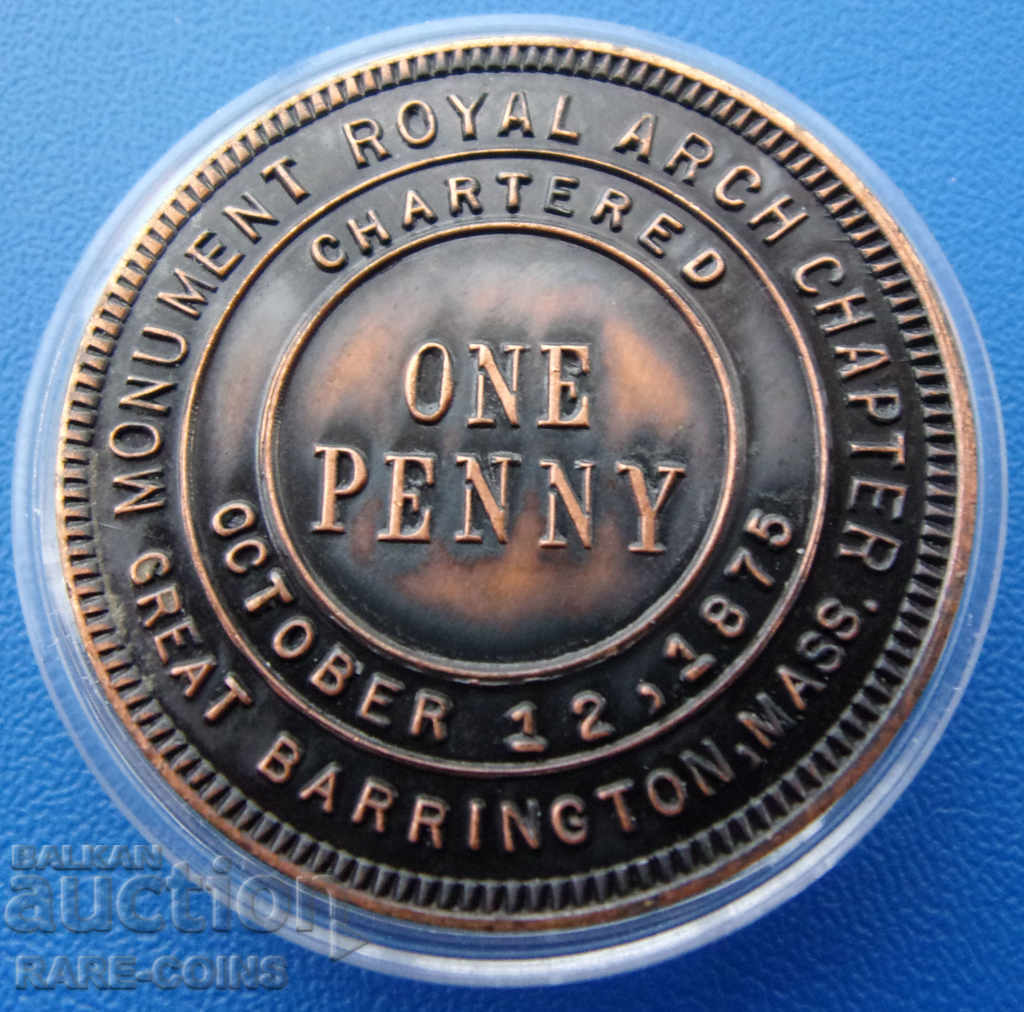 USA - GREAT BARRINGTON Masonic 1 Penny 1875 Rare Original